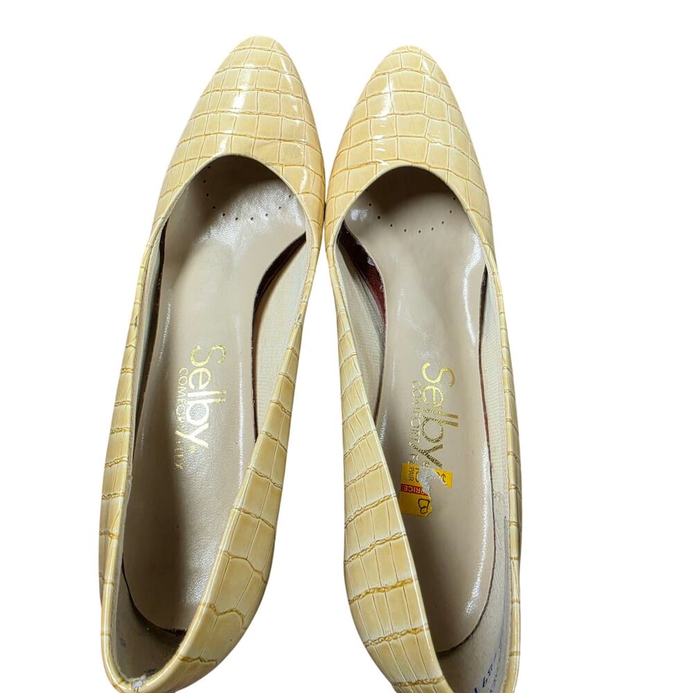Vintage Selby Comfort Flex Croc Embossed Pumps Yellow Leather Heels Size 6